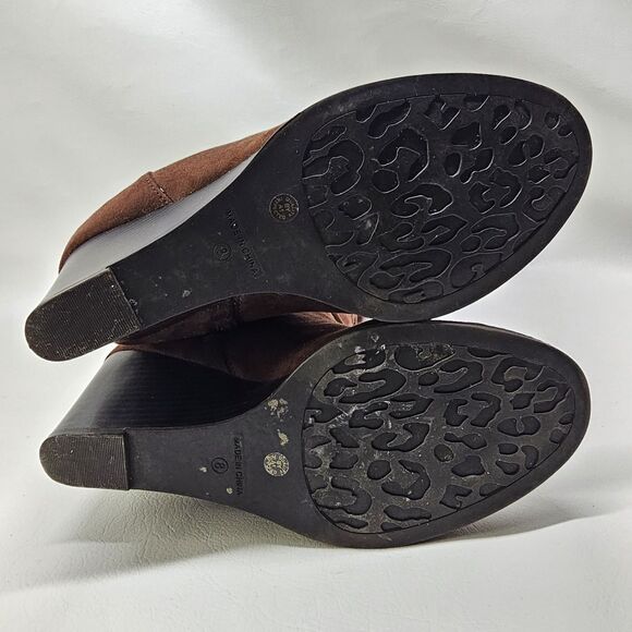 Brown Suede Wedge Boots Size 8 – Slouchy Knee High Side Zip Fall Fashion - Picture 7 of 8